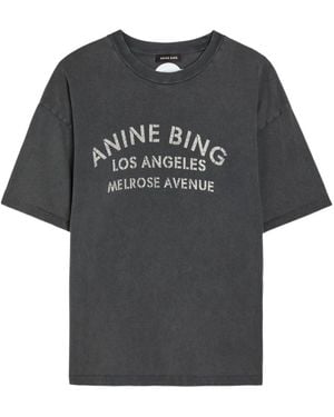 Anine Bing Front Back Logo Printed Cotton T-Shirt - Black