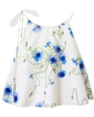 Stella McCartney Embroidered Cornflower Sleeveless Frill Top - Blue