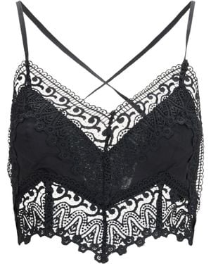 Charo Ruiz Blanca Lace-Trim Cropped Top - Black