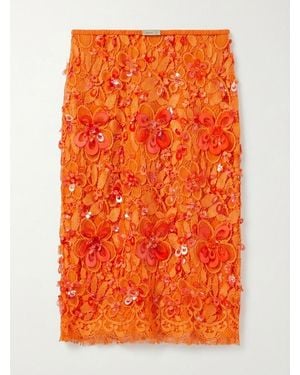 Gucci Flowers Embroidered Lace Skirt - Orange