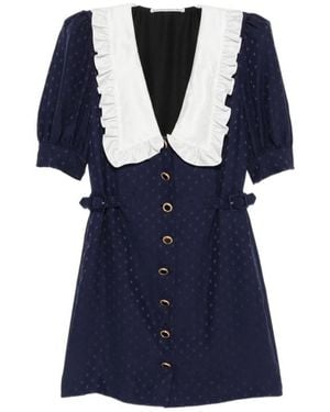 Alessandra Rich Star-Jacquard Ruffled-Collar Mini Dress - Blue