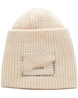 Acne Studios Embellished Face Beanie Hat - Natural