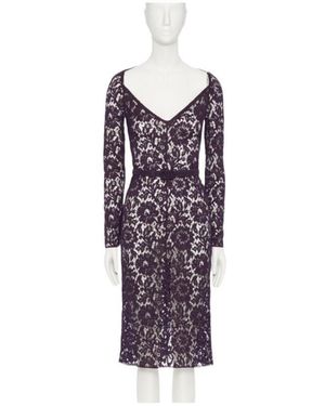 Valentino V-Neck Lace Midi Dress - Purple