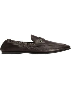 Dolce & Gabbana Logo Strap Loafers - Brown