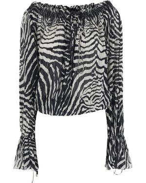 Blumarine Zebra Printed Boat Neckline Blouse - Black