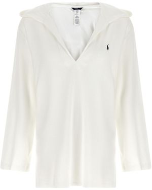 Polo Ralph Lauren Embroidered-Logo V-Neck Hoodie - White