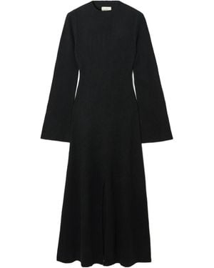 LeKasha Logan Ribbed Organic Cashmere Midi Dress - Black