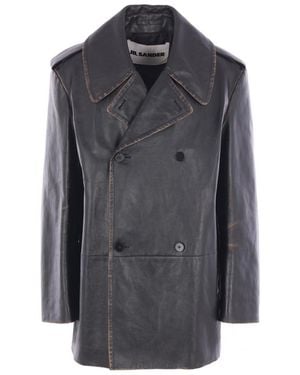 Jil Sander Double-Breasted Leather Jacket - Gray