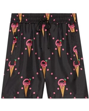 Gucci Ice-Cream-Print Silk Shorts - Black