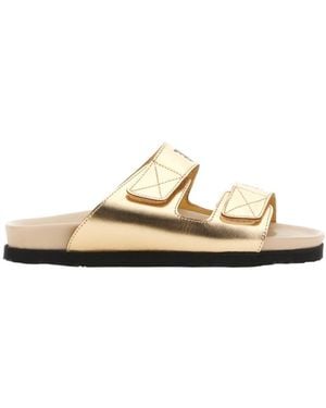 Palm Angels Logo Printed Slip-On Sandals - Metallic