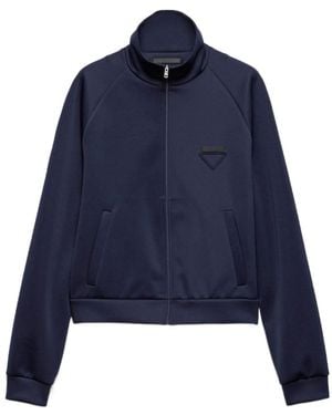 Prada Logo Detailed Zipped Sweatshirt - Blue