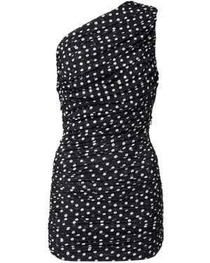 Patou Polka-Dot One-Shoulder Minidress - Black