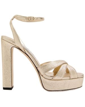 Jimmy Choo Kove 120 Metallic Brilliance Sandals - White