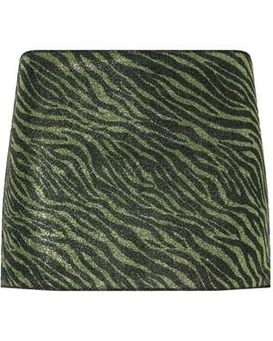 Oséree Metallic Stretch-Knit Mini Skirt - Green