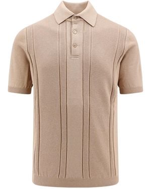 Brunello Cucinelli Short Sleeved Open-Knitted Polo Shirt - Natural
