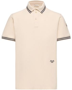 Moncler Striped Trim Cotton Piquet Polo Shirt - Natural