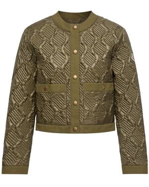 Moncler Libellule Geometric Quilted Short Down Jacket - Green