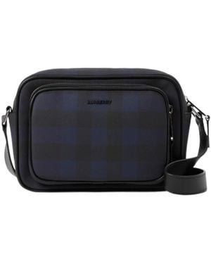 Burberry Paddy Logo Plaque Checked Messenger Bag - Blue