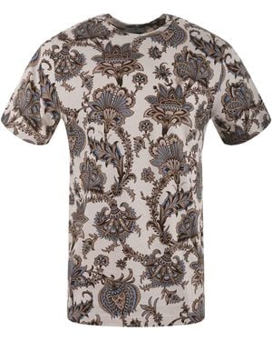 Etro Floral Printed Crewneck T-Shirt - Grey