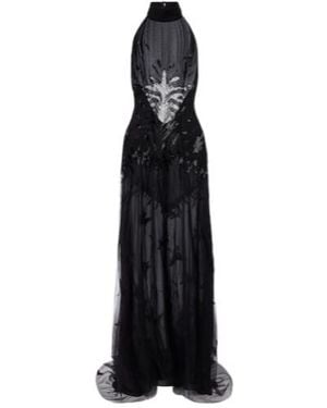 Blumarine Embellished Georgette And Lace Maxi Dress - Black