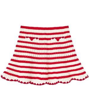Self-Portrait Cream And Stripe Knitted Skirt - Red