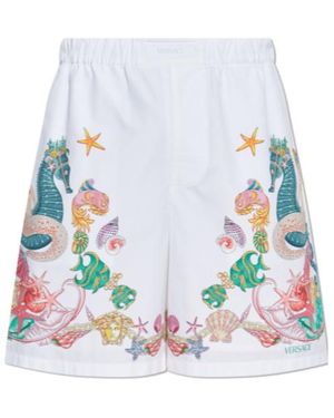 Versace Coral Theatre Print Elastic-Waist Shorts - White