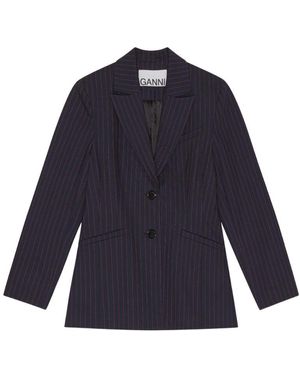 Ganni Pinstriped Long-Sleeved Blazer - Blue