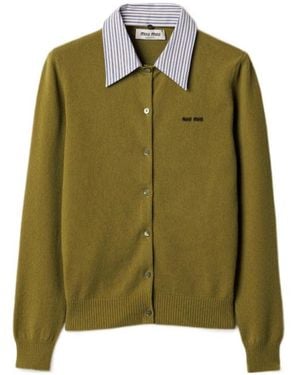 Miu Miu Cashmere Cardigan With Collar - Green