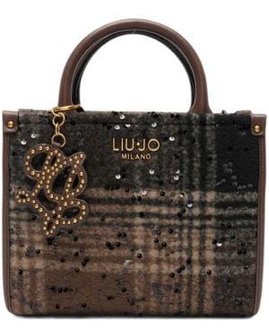 Liu Jo Sequin Embellished Logo Lettering Top Handle Bag - Black
