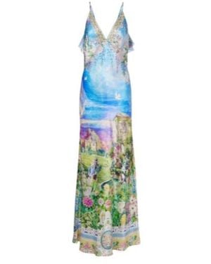 CAMILLA Printed Silk Slip Dress - Blue