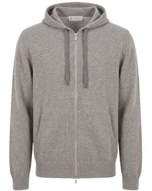 Brunello Cucinelli Long-Sleeved Hooded Knit Sweater - Gray