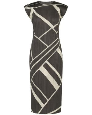 Pleats Please Issey Miyake Fold Line Pleated Midi Dress - Black