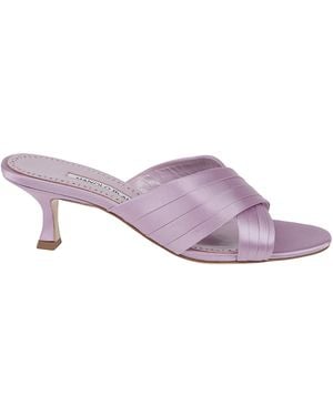 Manolo Blahnik Vieramul Satin Pleated Mules - Purple