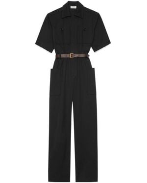 Saint Laurent Belted Short-Sleeved Jumpsuit - Black