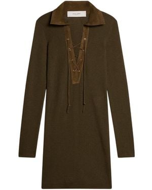 Golden Goose Ribbed-Knit Lace Detailed Mini Dress - Green