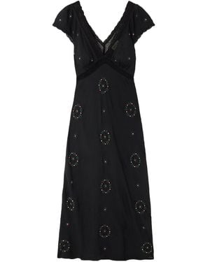 RIXO London Iggy Lace-Trimmed Embroidered Voile Midi Dress - Black
