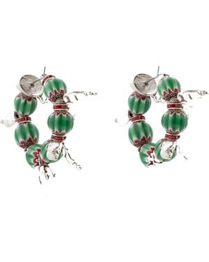 Dries Van Noten Striped Beaded Hoop Earrings - White