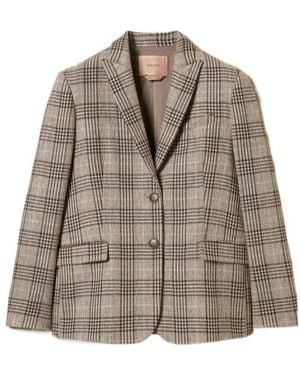 Twinset Check-Pattern Notched-Lapels Jacket - Brown