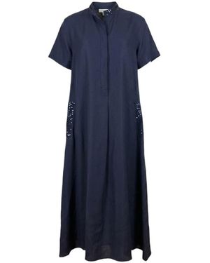 Antonelli Embellished Straight Neck Dress - Blue