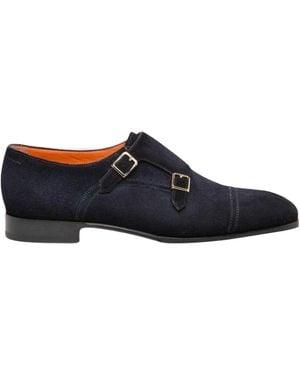 Santoni Almond Toe Buckled Loafers - Blue