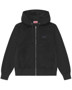 KENZO Signature' Embroidered Zip-Up Hoodie - Black