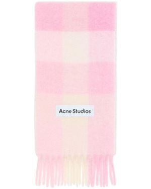 Acne Studios Logo Patch Checked Scarf - Pink