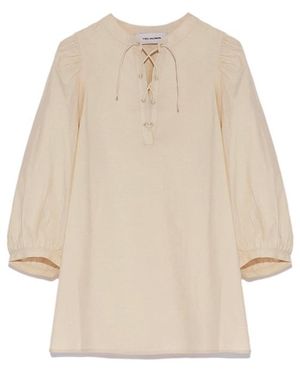 Yves Salomon Tie Detailed Seersucker Blouse - Natural