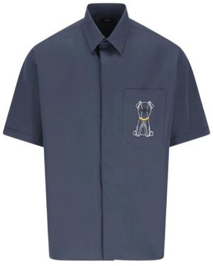 Fendi Logo Embroidered Short Sleeved Shirt - Blue