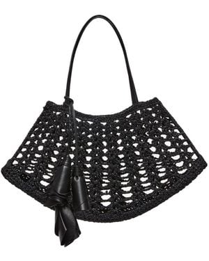 Magda Butrym Crochet-Knit Flower-Pendant Tote Bag - Black