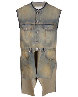 Maison Margiela Faded Effect Asymmetric Denim Gilet - Green