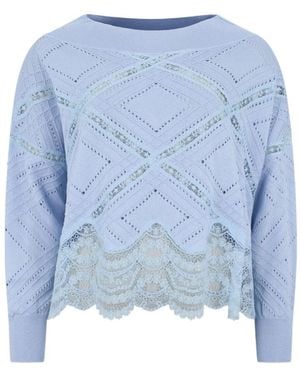Ermanno Scervino Lace Boat Neck Knit Sweater - Blue