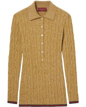 Gucci Cable-Knit Wool Polo Top - Multicolor