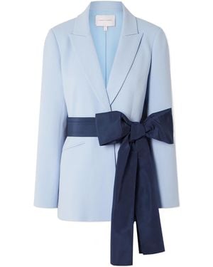 Carolina Herrera Belted Wool-Blend Crepe Blazer - Blue