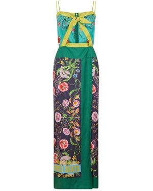 Gucci Colourblock Floralprint Slip Maxi Dress - Green